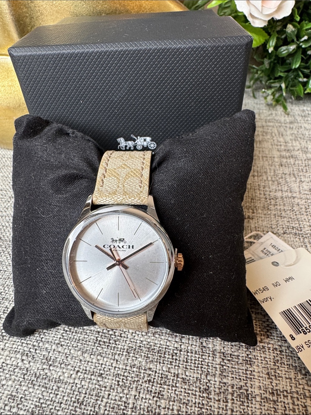Coach Beige Signature Strap Silver Dial Watch